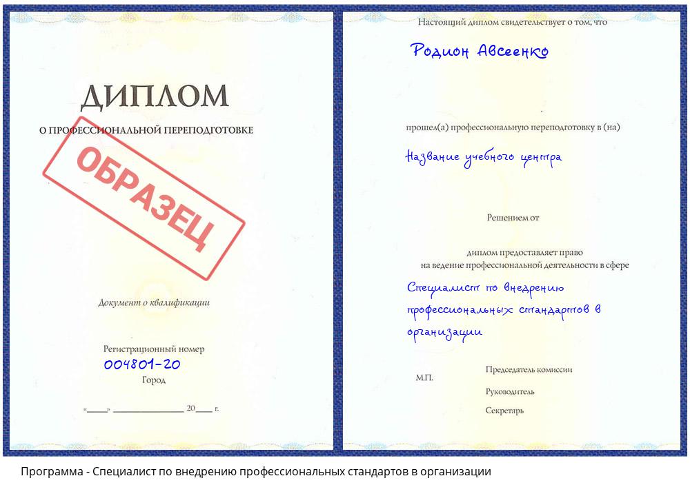 Специалист по внедрению профессиональных стандартов в организации Рыбинск