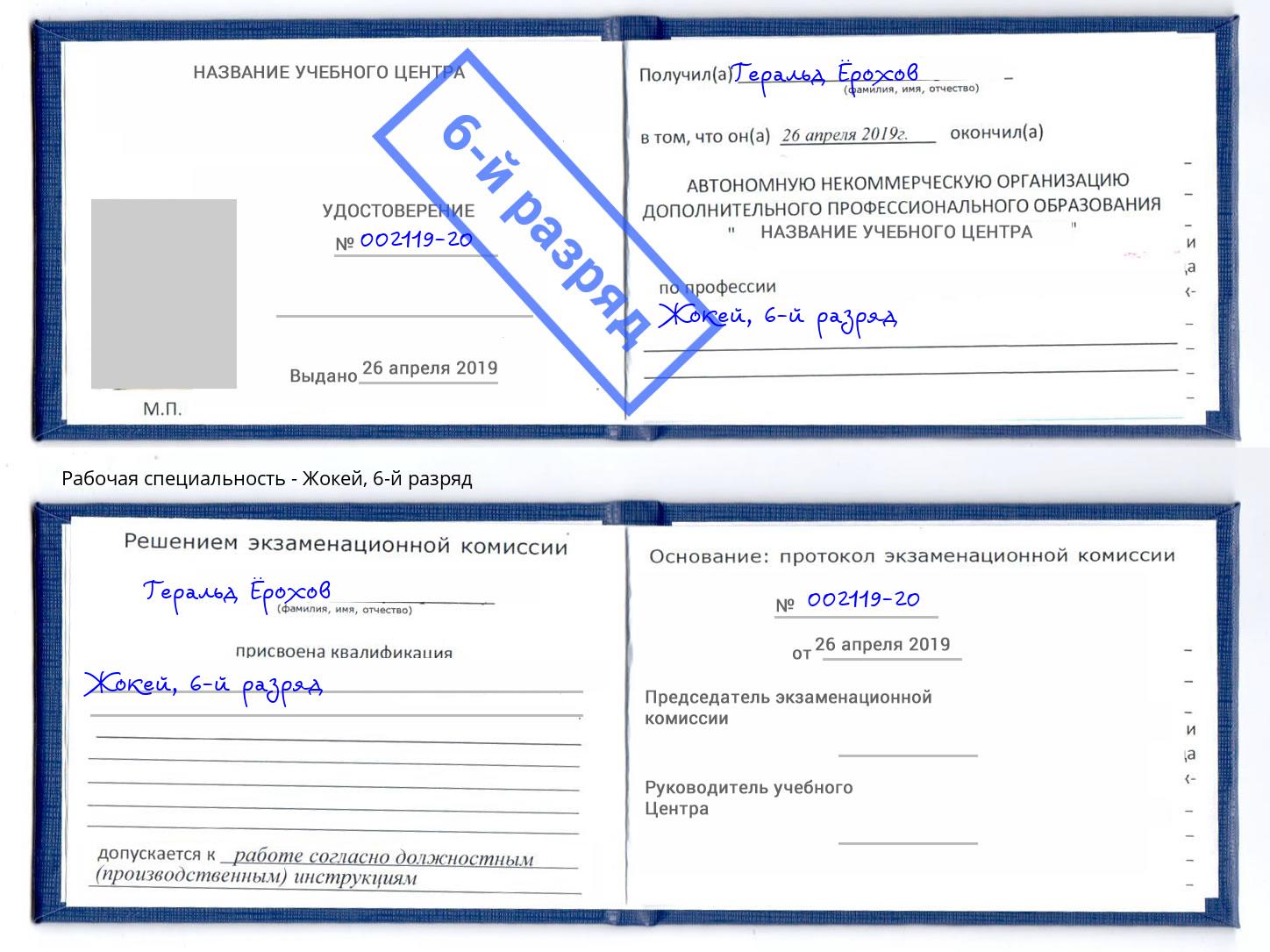 корочка 6-й разряд Жокей Рыбинск