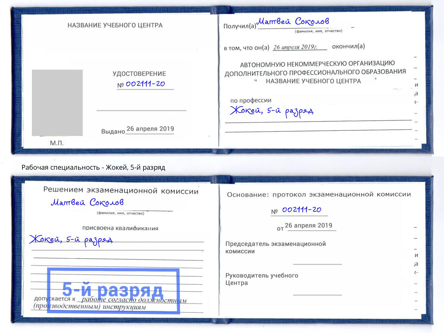корочка 5-й разряд Жокей Рыбинск