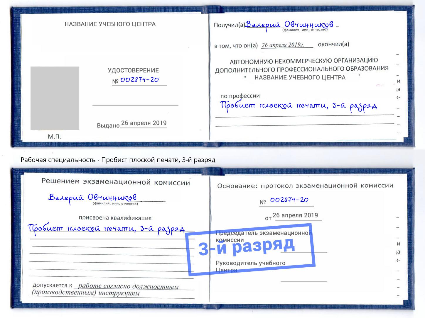 корочка 3-й разряд Пробист плоской печати Рыбинск